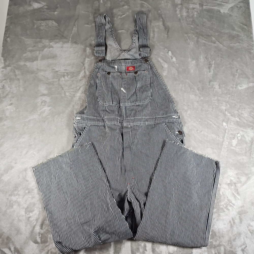 Dickies Overall Bibs Mens 38x25 Black Hickory Stripe Cut Off Workwear Carpenter